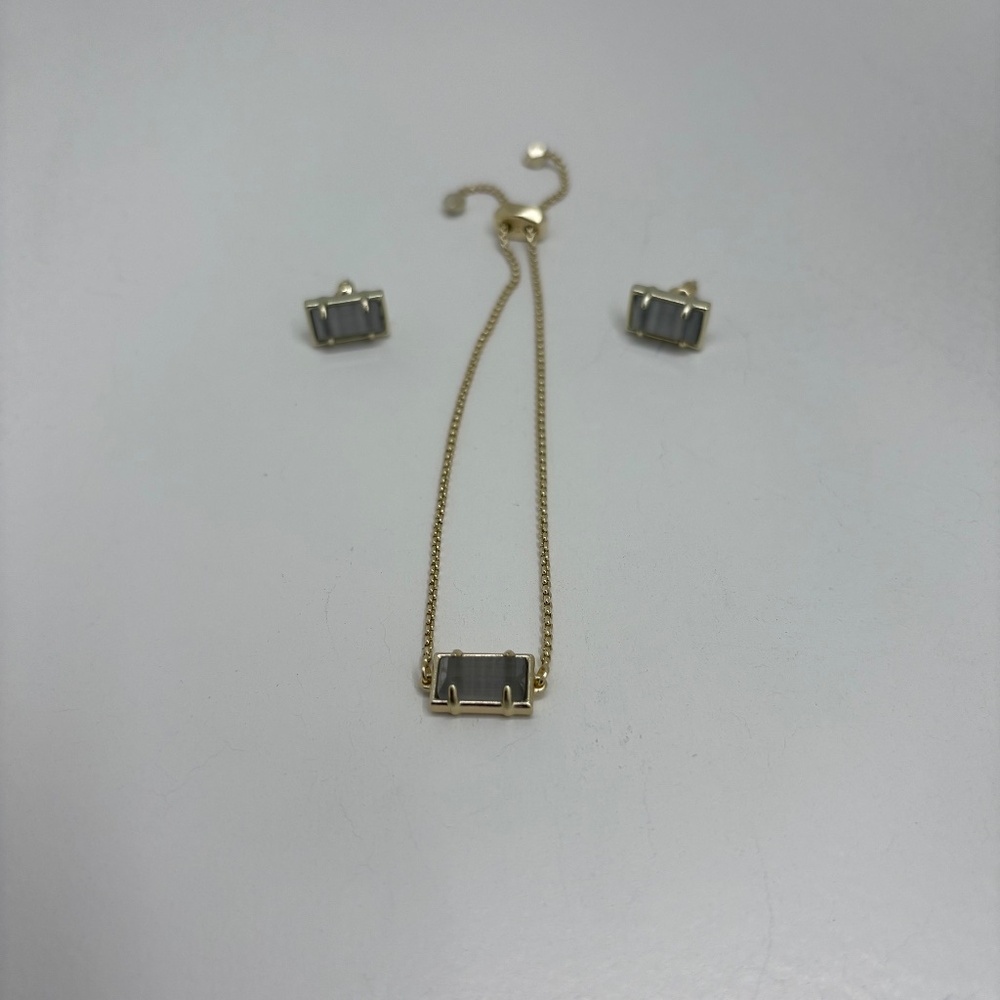 Kendra Scott Pyrite Adjustable Phillipa Bracelet and Rectangular Studs Set